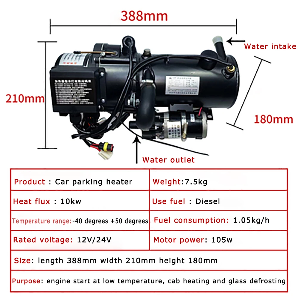 Calefacción de aire para vehículos diésel, precalentador de motor de 10kw y 12V y 24V, máquina de precalentamiento de agua para camiones