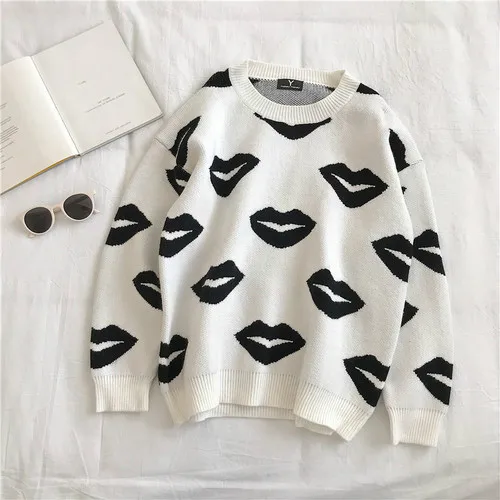 Neploe Zip Jacquard Sweater Knitwear Autumn Winter Korean Knit Pullover Long Sleeve O-neck Causal Jumpers Pull Femme 55623 - Color: white