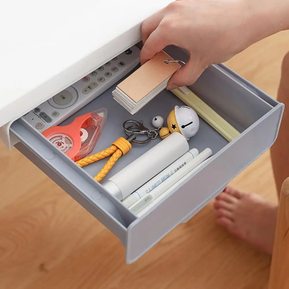 

2021 New Under Drawer Box Hidden Table Under Paste Plastic Kitchen Storage Holder Desk Organizer Memo Pen Stationery Storage Box