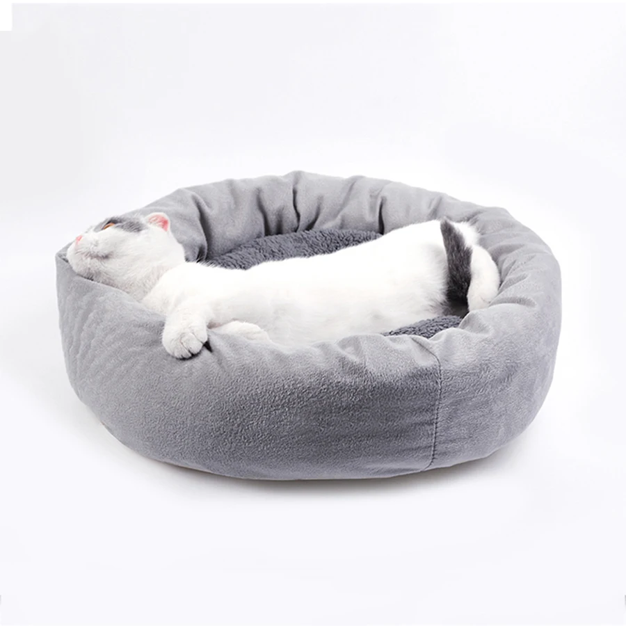 Round Plush Cat Bed Pet House Soft Dog Mat Sofa Washable Pets Beds
