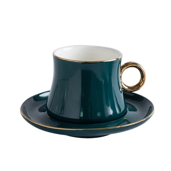 

Creative Porcelain Coffee Cup With Handle Modern Office Tea Cups European High Ceramic Copo Com Canudo Cup And Saucer OO50BD