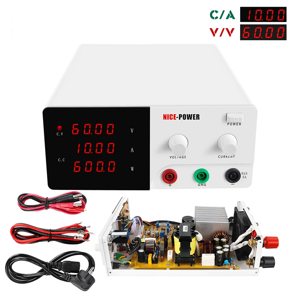 

NICE-POWER 60V 10A Lab Switching Power Supply DC 4-Digit Adjustable Laboratory Power Source Voltage And Current Regulator