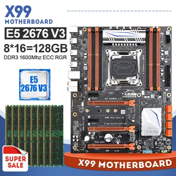 شراءX99 LGA2011 طقم اللوحة الام المكتبي مع معالج Xeon 2676 V3 ووحدة المعالجة المركزية 8*16GB 1600MHZ DDR3 RAM بلاسا مادري مجموعة