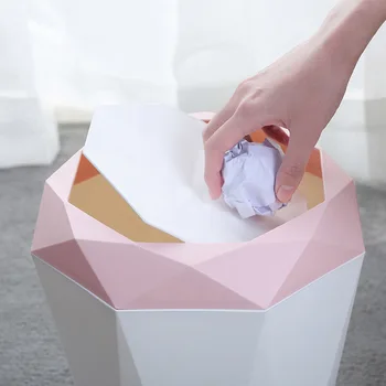 

Flap Type Trash Can Diamond Shape Desktop Paper Bucket Plastic Office Garbage JS22