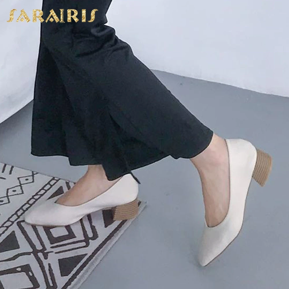

Sarairis 2020 New Design Dropship Hoof Heels Elegant Pumps Woman Shoes Square Toe Slip-On Shallow Office Shoes Women Pumps