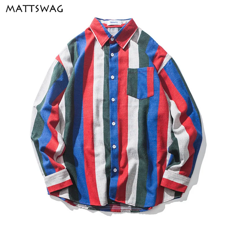 Разноцветные рубашки MATTSWAG для мужчин 2020 Модные Ретро радужные мужские свободные