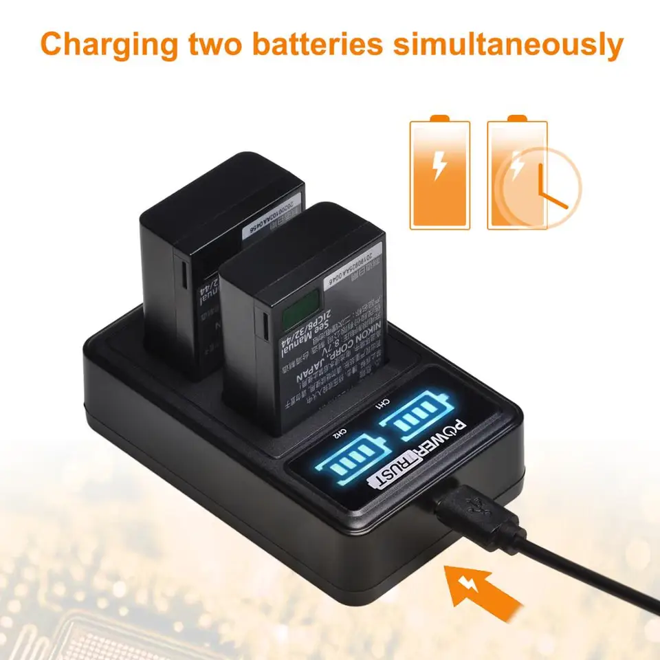 充電式バッテリーとLED USB充電器,1680mah,EN-EL25,enel25,en el25