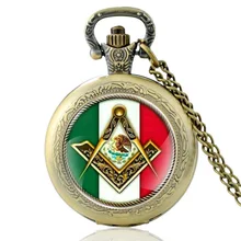

Mexicanos Free and Accepted Masons Symbol Glass Cabochon Quartz Pocket Watch Vintage Men Women Pendant Necklace Watches Gifts