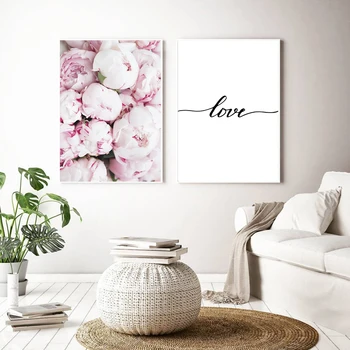 

Scandinavian Art Flower Canvas Poster Pink Peony Floral Print Painting Wall Pictures Love Quote Home Decor tableau schilderij