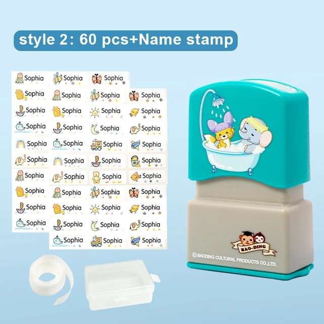 Children's Name Seal Custom Student's Name Stamp  Kindergarten Clothes Waterproof Name Sticker Will Not be Washed Off  Christmas combination