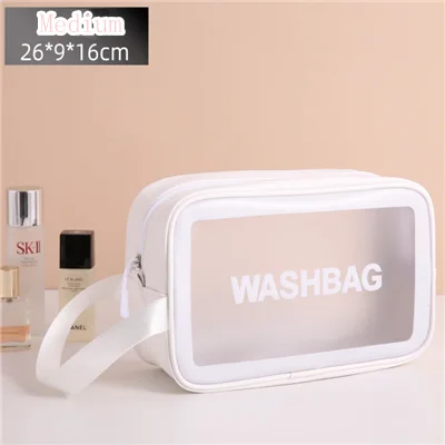 Women Portable Travel Wash Bag Female Transparent Waterproof Makeup Storage Pouch Large Capacity Cosmetic Organizer Beauty Case Medium white