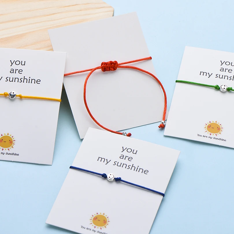 IYOE Wish Card You Are My Sunshine, крошечные браслеты с улыбающимся лицом для женщин, мужчин, детей, винтажный браслет дружбы с красной нитью, парные