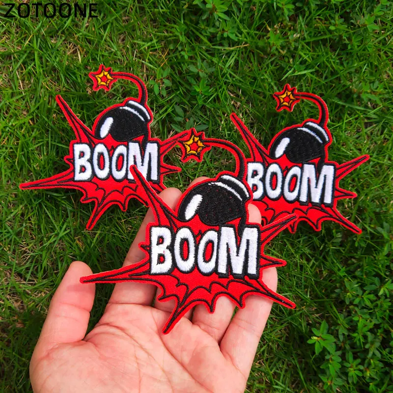 

ZOTOONE BOOM Bomb Iron on Letter Patches for Clothing DIY Stranger Things Stripe Sew on Patch Embroidered Comic Badge Sticker G