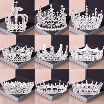 

Fashion Silver Tiara And Crowns Crystal Queen Princess Diadem Bridal Round Crown Hair Jewelry For Wedding Women Hair Accessories