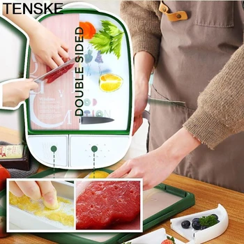 

TENSKE Multifunction Double-Sided Cutting Board Anti-Microbial Cut & Drain Double-Sided Rectangle Kitchen Tools Accessories 13Au