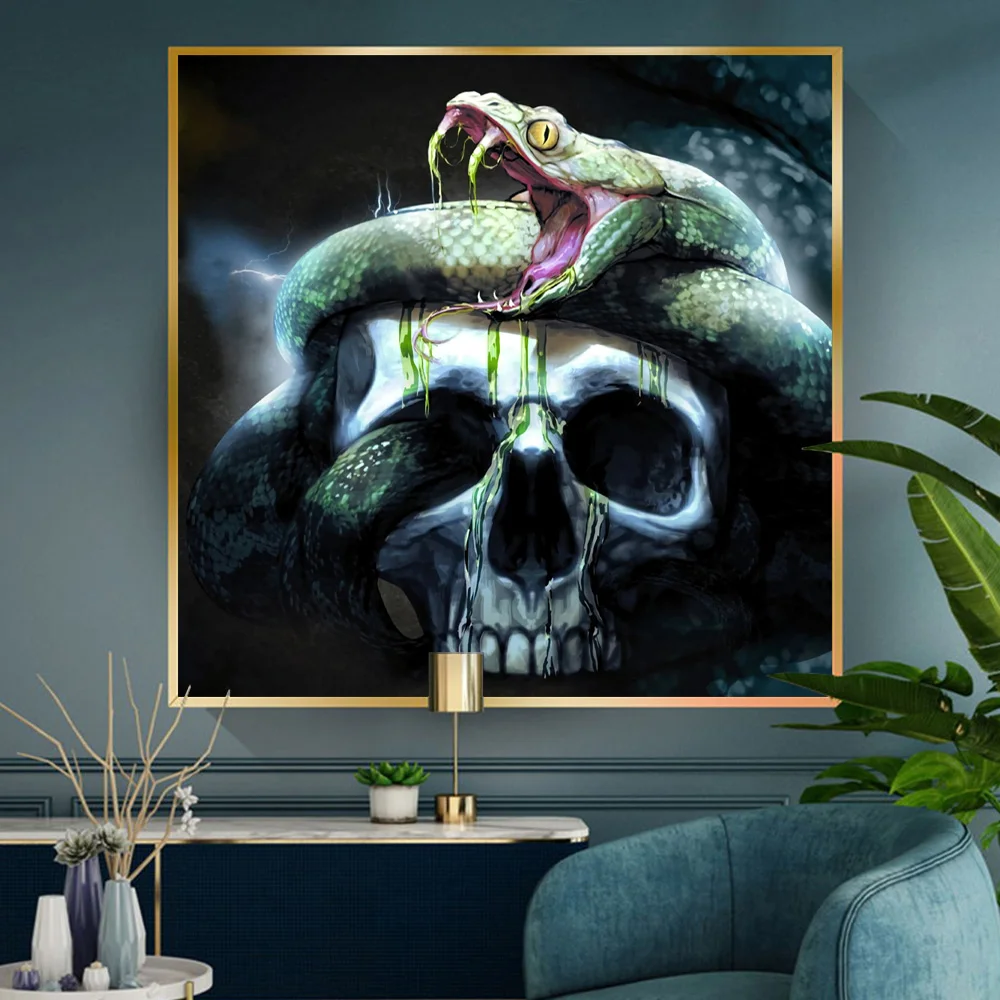 Постеры и принты Boa On Skull Game картина Viper Snake на холсте Ужасная для гостиной украшение дома|Рисование