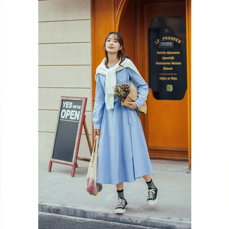 INMAN 2020 Autumn Winter New Arrival Causal Basic Style Women Butterfly Waist Knot A Line Dress INMAN 2020 Autumn Winter New Arrival Causal Basic Style Women Butterfly Waist Knot A Line Dress