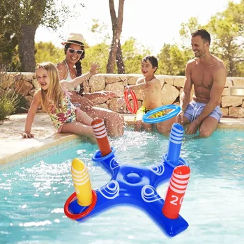 

Swimming Rings With Inflatable Ring Toss Pool Game Family Toys Floating Swimming Pool Ring With 4 Pcs Rings Pool Accessories New