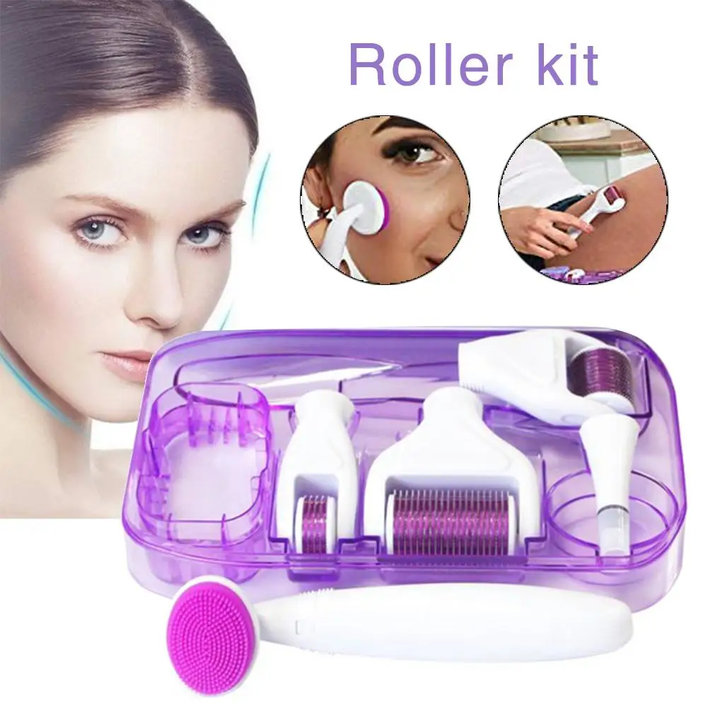 

6 in 1 Roller Kit for Face and Body - 0.25mm and 0.3mm Micro Needle Dermaroller with 5 Replaceable Roller Heads, Storage Case