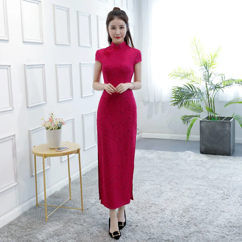 Китайское платье красное кружевное женское платье cheongsam азиатское свадебное вечернее платье для вечеринки открытое облегающее платье qipao платье Восточный Халат - Цвет: color3