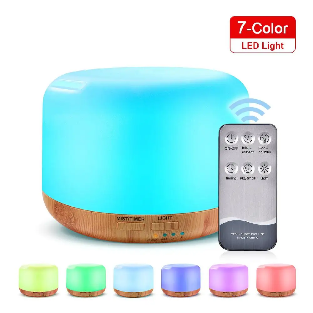 

DishyKooker 300ml Remote Control Wood Grain Household Fragrance Lamp Ultrasonic Mute Humidifier