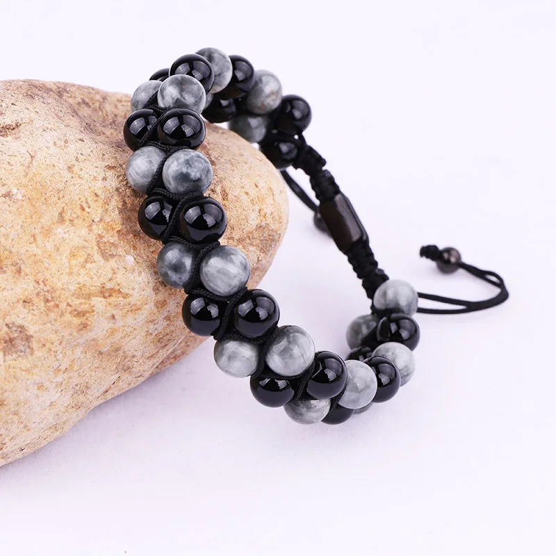 New Fashion Men Jewelry Bracelet Natural Black Onyx And Eagle Stone Braided Custom Bracelet For Men - Image 5