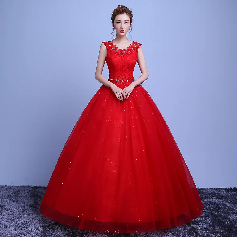 

Feerijt 2020 New Lace Flower Simple Wedding Dress For Women Sexy V Neck Sleeveless Sequins Shining Ball Gown Robe De Mariee