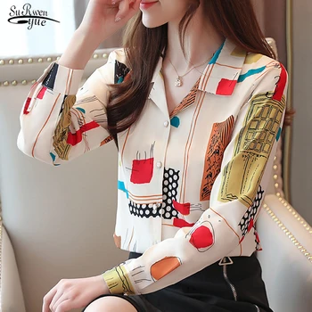 

Loose Casual Vintage 2020 New Femme Long Sleeve Printed Blouse Women Shirt Cardigan Chiffon Women Blouse Tops Chemisier 7106 50