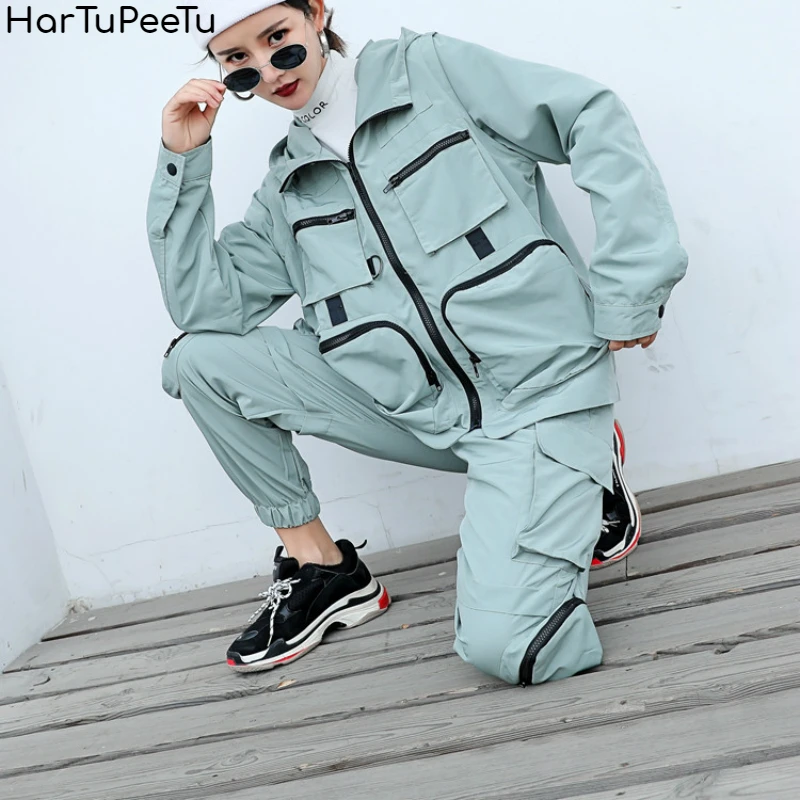 

Fashion Jacket with More Zipper Pockets Women Plus Size Hooded Coat 2020 Spring Autumn Detachable Long Sleeve Unisex Basic Tops