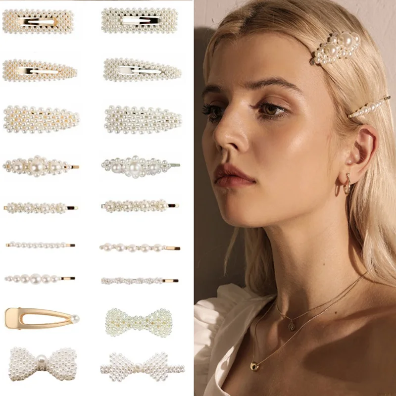 Woman Elegant Geometric Pearl Hairpins Korean Style Hair Clips Alloy Barrettes Girls Hair Accessories Hair Grips Headwear