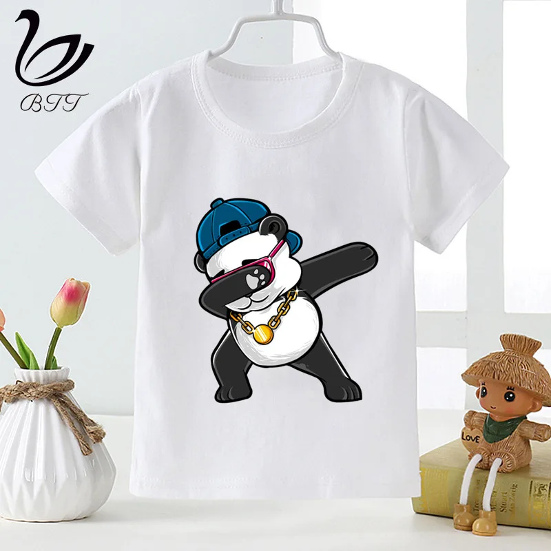 Детская футболка с принтом Dabbing panda забавная мультипликационная кавай-девочка, Топ Harajuku, белая футболка с круглым вырезом и короткими рукавами для мальчиков Новое поступление