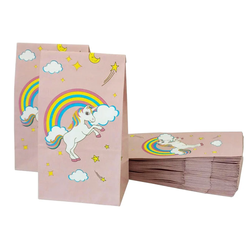 

24pcs Unicorn Paper Gift Bags Paper Rainbow Popcorn Candy Bag Box Unicorn Party Baby Shower Wedding Decoration Birthday Supplies