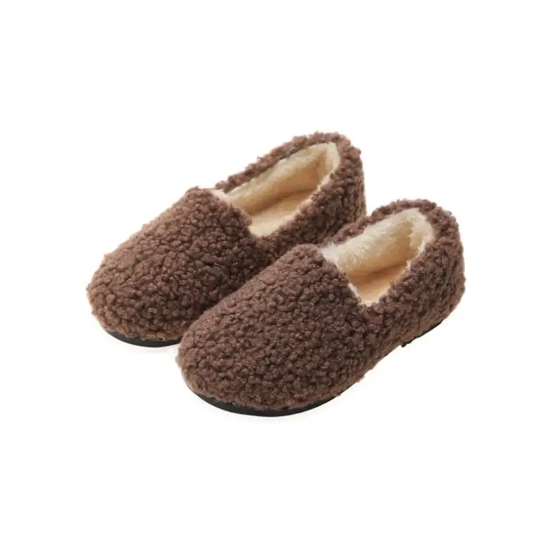 

ULKNN Children Slippers Knitted Cotton Fabric Winter Indoor Shoes Boys Girls Keep Warm Non Slip Kids Plush Home Floor Slippers