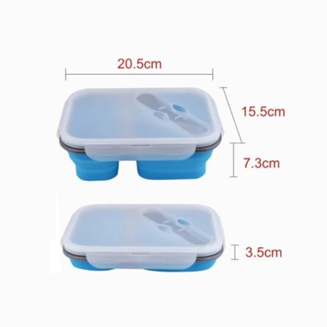 High-quality 2 Cells Silicone Collapsible Portable Folding Lunch Box Microwave Oven Bowl Food Storage Lunch Container Lunchbox