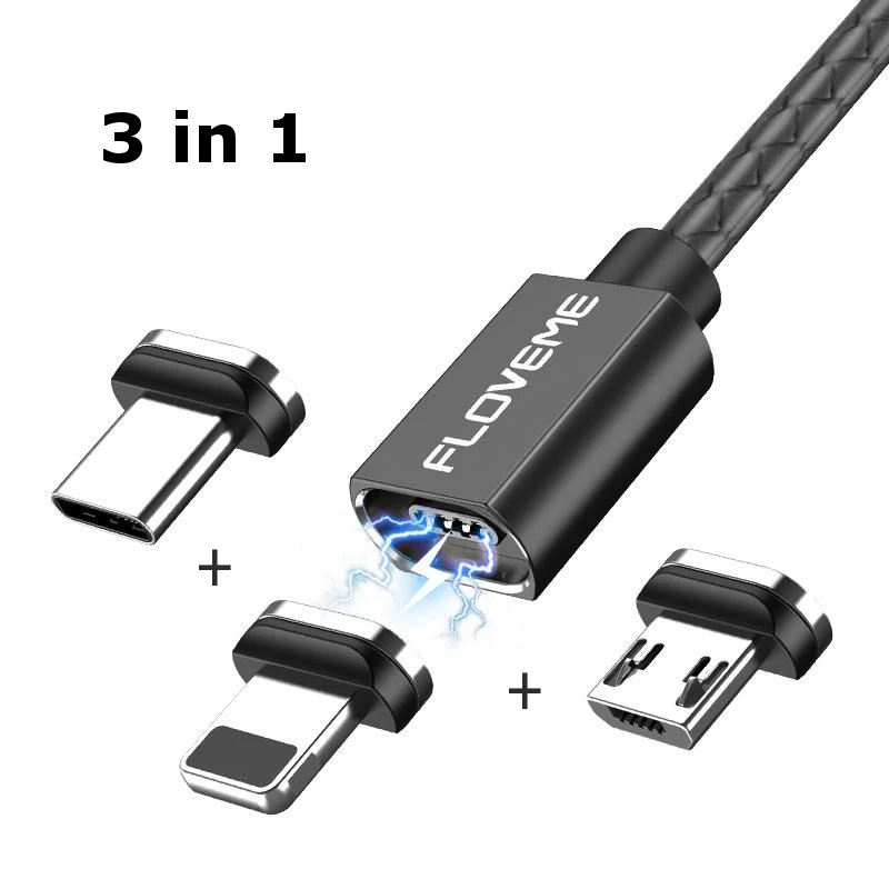 Магнитный кабель 3A 1 м type C mi cro USB кабель передачи данных для быстрой зарядки для Xiaomi mi 8 A2 Pocophone F1 для i-Phone 11 Pro Max
