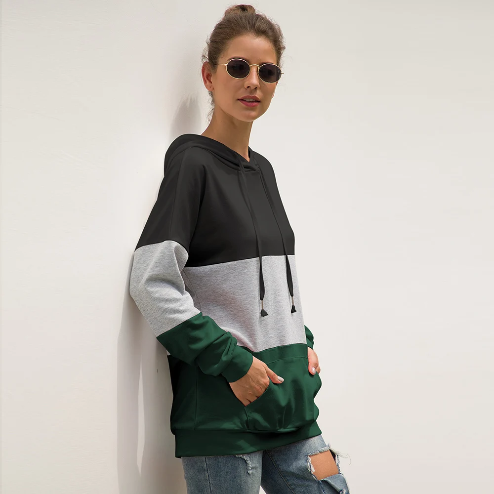 Dark Green Belle poque осень зима с капюшоном Тедди пуловеры для женщин Лоскутная куртка с длинными рукавами Повседневные школьные флисовые кофты женские - Цвет: Dark Green