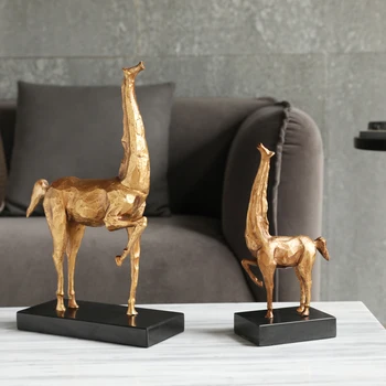 

Home Decoration Accessories Art Vintage Metal Golden Horse Decoration Abstract Animal Marble Figurine Living Room Ornament Gift