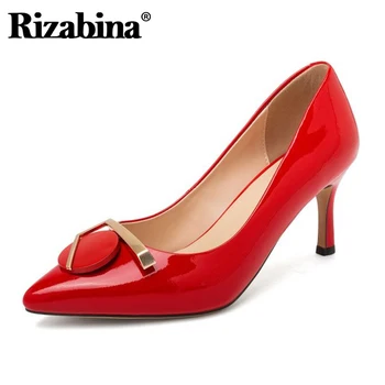 

RIZABINA Women Pumps Real Leather Fashion Pointed Toe Sexy Office Shoes Women Thin Heels Wedding Party Stilettos Size 34-40