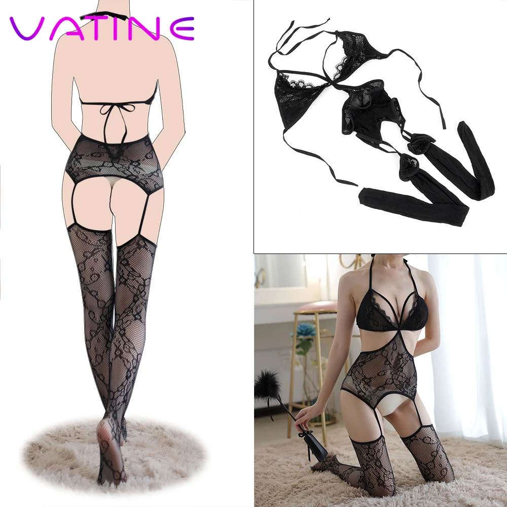 Ажурные колготки VATINE пикантные костюмы Экзотическая одежда нейлоновые чулки с