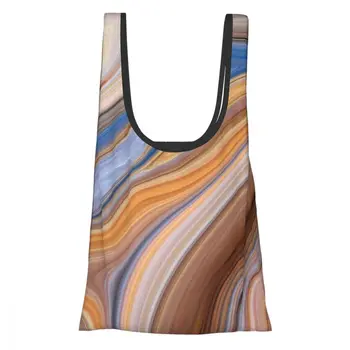 

Brown Marble Eco Shopping Bag Fashion Foldable Reusable Tote Folding Pouch Convenient Storage Bag