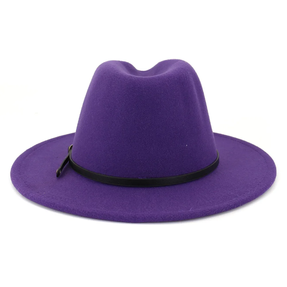 QIUBOSS, британский стиль, женская джазовая шляпа, для мужчин и женщин, фетровая шляпа, фетровая шляпа с ремнем и пряжкой, Декор, широкие поля, вечерние, торжественные шляпы, большой размер