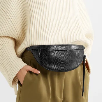 

Waist Bag Women's 2019 Fashion Snake Pattern PU Leather Pockets Cosmetic Bag travel chest bag casual messenger bags female pack