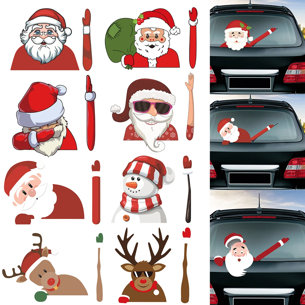 

2020 New Christmas Decoration Gift Santa Claus 3D PVC Waving Car Stickers Styling Window Wiper Decals Rear Windshield Decoration