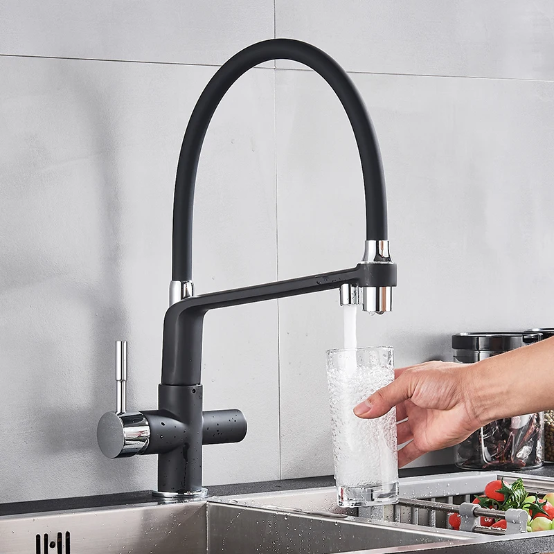  Quyanre Black White Filtered Kitchen Faucets Pull Out 360 Rotation Mixer Tap Pure Water Crane For K - 4000053117421