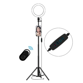 

16cm/6inch Dimmable LED Ring Light 3200-5500K 3 Colors 10 Levels Dimmable with Tripod Phone Holder USB Powered Remote Control