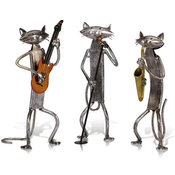 

2020 Metal Figurine pop A Playing Guitar Saxophone Singing Cat Figurine Furnishing Articles Craft Gift For Home Decoration