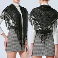 Fashion Solid Color Air Conditioning Warm Wool Knitted Shawl Women Winter Cold Cashmere Fringed Flower Hollow Triangle Scarf T78 2