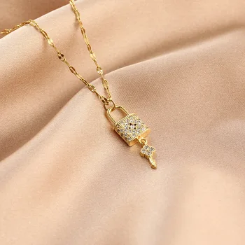 

Lock Necklace Chain Lock Pendant Necklaces Valentine's Day Gifts Crystal Choker Jewelry Stainless Steel for Women