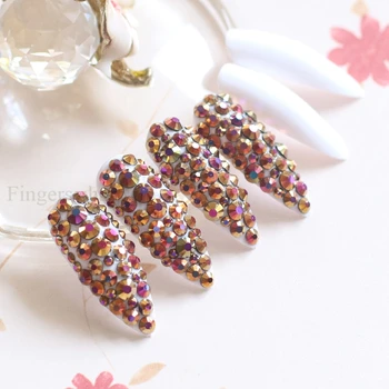 

New Extra long pointed oval fake nails slim art salon nail crystal diamond nail white