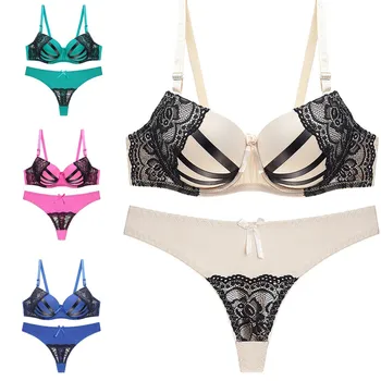 

Women‘s Underwear Thong Set 2020 Sexy Lace Bra and Panties Set Patchwork Plus Size Bra Set Transparent Push Up Lingerie set